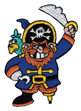 #af07 Pirate with parrot and wooden leg patch iron-on application patch size 6.0 x 8.3 cm