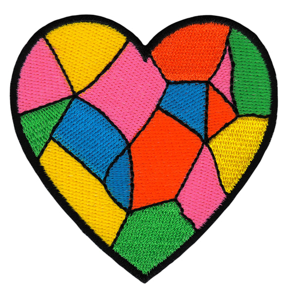 #as05 Heart Colorful Mosaic Patch Iron-On Application Patch Size 7.8 x 8.0 cm