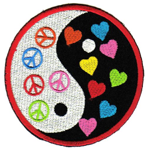 #ab23 Yin Yang Herz Peace  Zeichen Aufnäher Bügelbild Applikation Patch Größe 8,0 x 8,0 cm