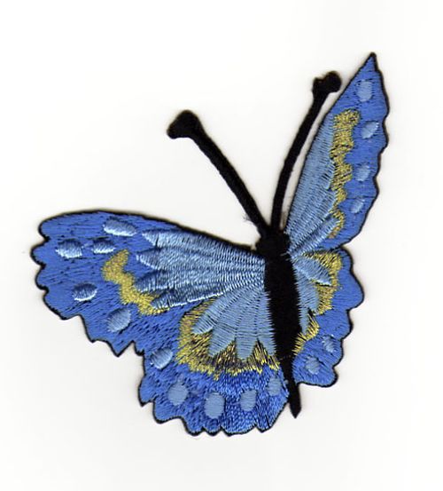 #ae63 Schmetterling Blau Aufnäher Butterfly Applikation Bügelbild Flicken Patch Größe 7,1 x 7,0 cm
