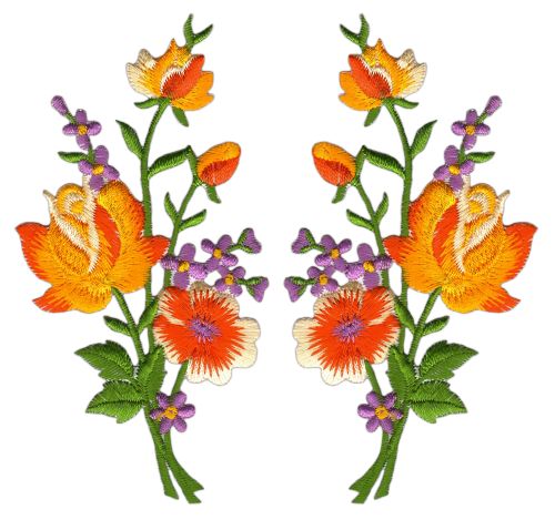 #ad53 Flowers Set 2 Pieces Orange Patch Iron-On Application Patch Size of each patch 5.5 x 11.0 cm