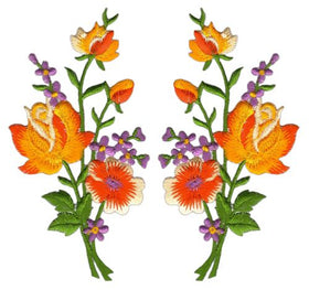 #ad53 Flowers Set 2 Pieces Orange Patch Iron-On Application Patch Size of each patch 5.5 x 11.0 cm