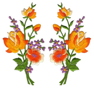 #ad53 Blumen Set 2 Stück Orange Aufnäher Bügelbild Applikation Patch Größe je Aufnäher 5,5 x 11,0 cm