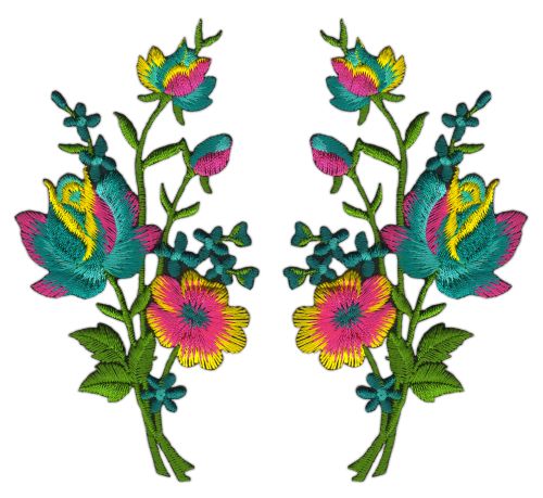 #aa82 Blumen Set 2 Stück Aufnäher Bügelbild Applikation Größe eines Patches 5,5 x 11,0 cm