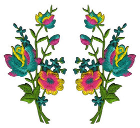 #aa82 Blumen Set 2 Stück Aufnäher Bügelbild Applikation Größe eines Patches 5,5 x 11,0 cm