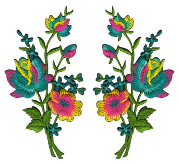 #aa82 Blumen Set 2 Stück Aufnäher Bügelbild Applikation Größe eines Patches 5,5 x 11,0 cm