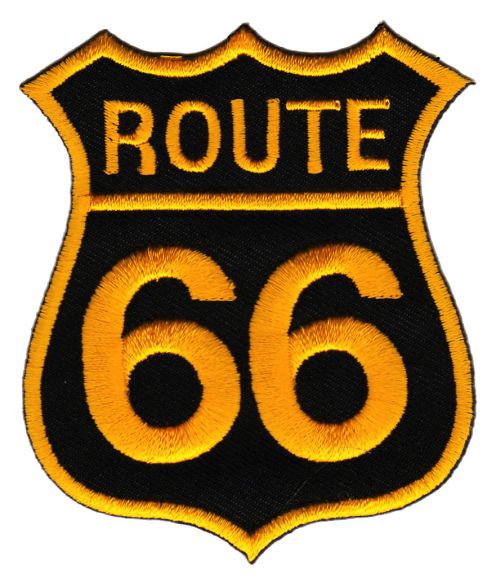 #ab11 Route 66 Biker Aufnäher Gelb USA Bügelbild Applikation Patch Größe 7,0 x 8,2 cm