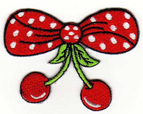 #ad09 Kirschen Schleife Rot Rockabilly Tattoo Aufnäher Bügelbild Applikation Patch Größe 7,7 x 6,0 cm