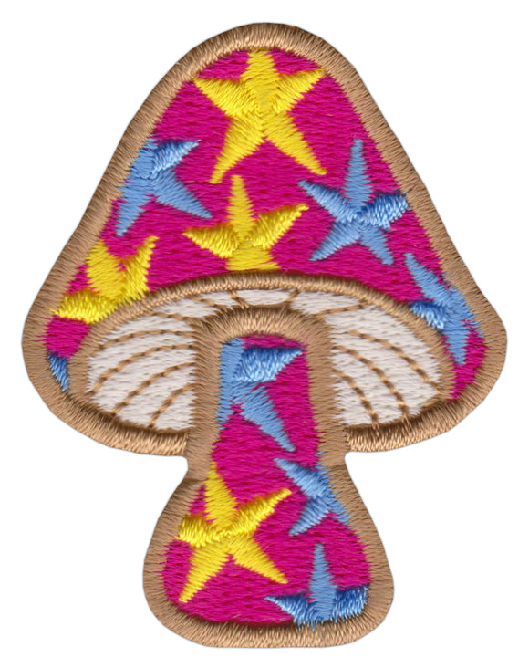 #ae09 Pilz mit Sterne Pink Aufnäher Applikation Bügelbild Patch Größe 4,3 x 5,3 cm