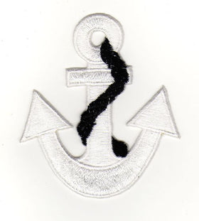 #af45 Anchor White Rockabilly Ship Anchor Patch Application Iron-On Patch Size 6.0 x 7.0 cm