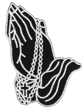#ad98 Hands Praying Religion Cross Patch Application Iron-On Patch Size 6.2 x 9.0 cm
