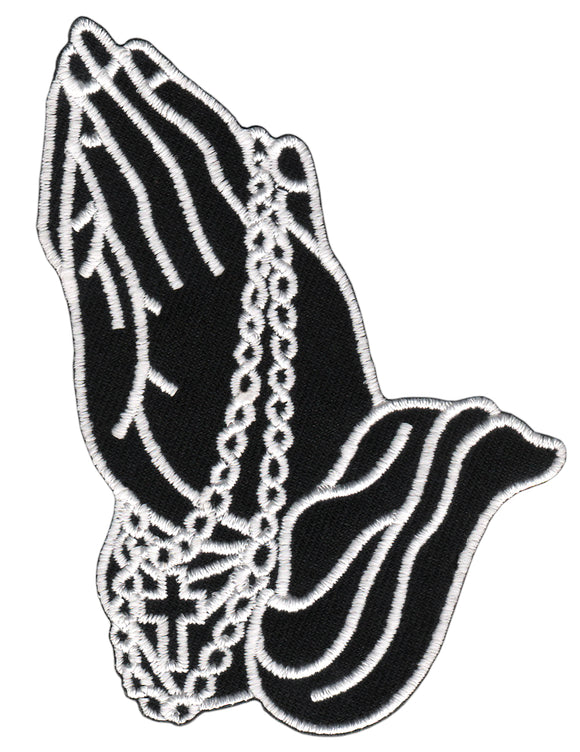 #ad98 Hands Praying Religion Cross Patch Application Iron-On Patch Size 6.2 x 9.0 cm