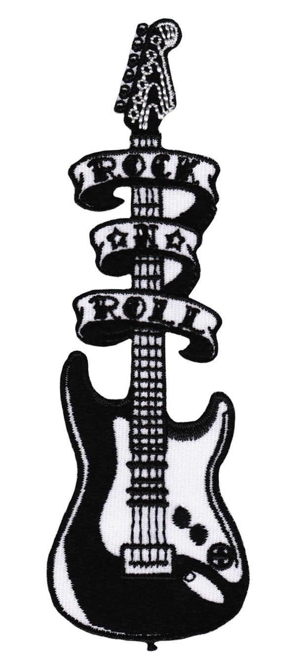 #ab21 Rock N Roll Gitarre Musik Aufnäher Bügelbild Applikation Patch Größe 4,3 x 13,2 cm