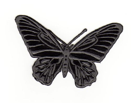 #ae55 Schmetterling Grau Aufnäher Butterfly Applikation Bügelbild Flicken Patch Größe 8,1 x 5,5 cm