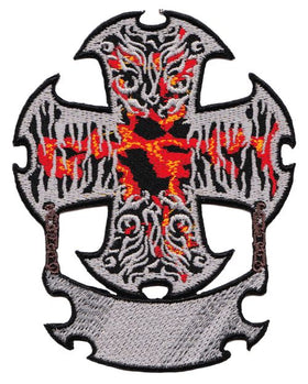 #ac05 Celtic Cross Flames Biker Tattoo Patch Iron-On Application Size 7.5 x 10.0 cm
