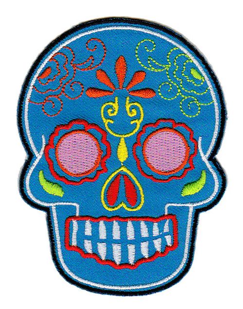 #bb07 Skull Blue Mexico Sugar Skull Iron-On Patch Size 6.6 x 9.0 cm