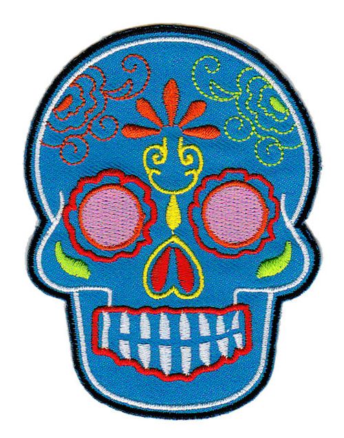 #bb07 Totenkopf Blau Mexiko Sugar Skull Aufnäher Bügelbild Patch Größe 6,6 x 9,0 cm