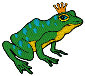 #bk85 Frosch mit Krone Froschkönig Aufnäher Bügelbild Applikation Patch Größe 8,5 x 7,5 cm