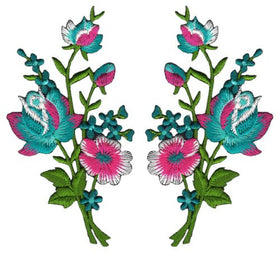 #ab36 Blumen Set 2 Stück Aufnäher Applikation Bügelbild Größe je Aufnäher 5,5 x 11,0 cm