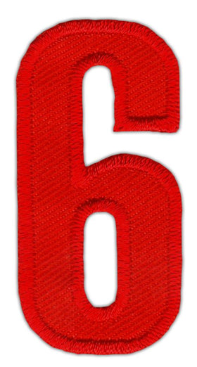 #ao88 Number Six Red Number 6 Patch Iron-On Application Patch Size 2.5 x 5.0 cm