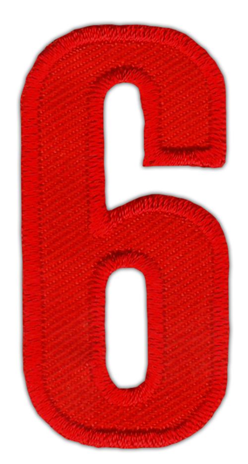 #ao88 Nummer Sechs Rot Zahl 6 Aufnäher Bügelbild Applikation Patch Größe 2,5 x 5,0 cm
