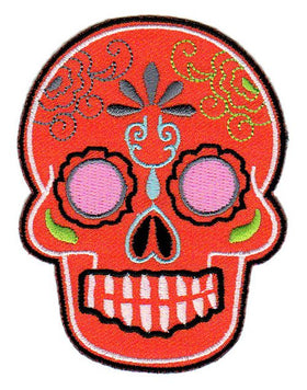 #bb10 Skull Orange Mexico Sugar Skull Iron-On Patch Size 6.6 x 9.0 cm