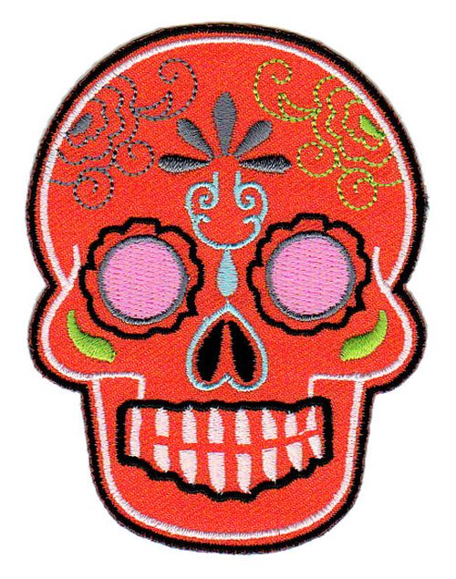 #bb10 Totenkopf Orange Mexiko Sugar Skull Aufnäher Bügelbild Patch Größe 6,6 x 9,0 cm