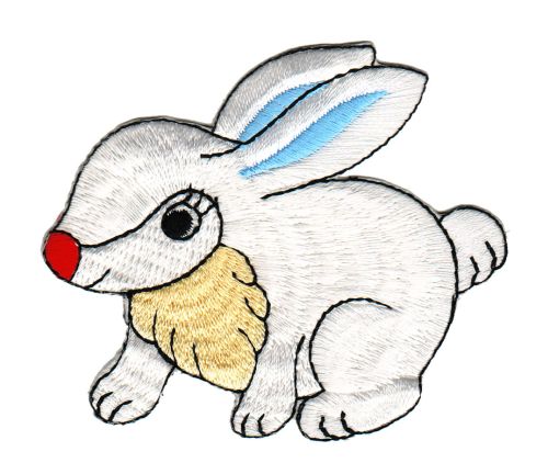 #ac64 Weißer Hase Kaninchen Aufnäher Bügelbilder Applikation Patch Größe 6,0 x 9,0 cm