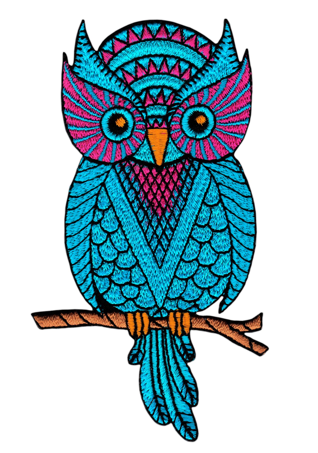 #ae98 Owl on Branch Blue Bird Sew-On Applique Iron-On Patch Size 6.0 x 11.2 cm