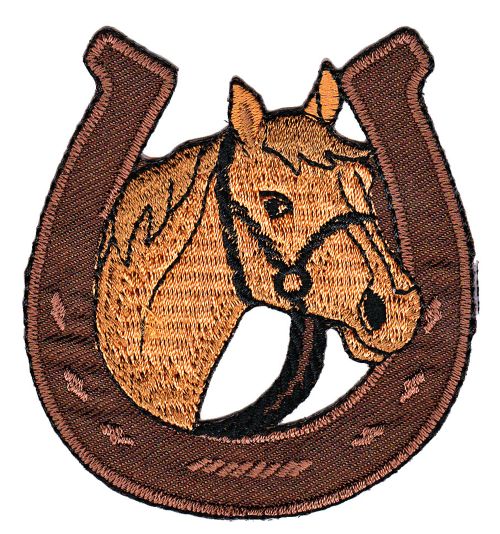 #as23 Horse Horseshoe Patch Iron-On Application Patch Size 7.0 x 7.7 cm