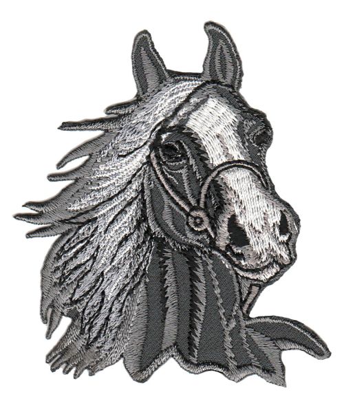 #am10 Horse Horsehead Grey Patch Iron-On Application Patch Size 6.5 x 8.5 cm