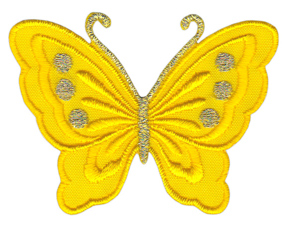 #bk63 Schmetterling klein Gelb Aufnäher Bügelbild Applikation Aufbügler Patch Größe 5,2 x 3,7 cm