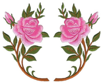 #am38 Rose Blume Rosa Set 2 Stück Aufnäher Bügelbild Patch Applikation Größe je Aufnäher 6,3 x 10,6 cm