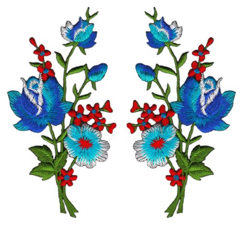 #ac13 Flowers Set 2 Pieces Blue Patch Application Iron-On Size of each patch 5.5 x 11.0 cm