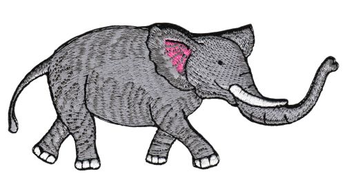 #ac92 Elefant Grau Tier Zoo Aufnäher Bügelbild Applikation Patch Flicken Größe 12,8 x 5,5 cm