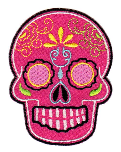 #bb08 Skull Pink Mexico Sugar Skull Iron-On Patch Size 6.6 x 9.0 cm