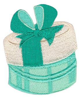 #ae54 Embroidered Gift Box with Bow Turquoise Sew-On Applique Iron-On Patch Size 5.4 x 6.7 cm