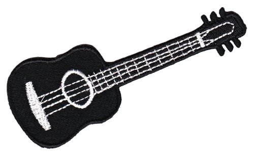#as17 Akustik Gitarre Schwarz Aufnäher Bügelbild Aufbügler Applikation Patch Größe 10,0 x 3,8 cm