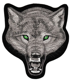 #Backpatch #27 Gray Wolf with Green Eyes Back Patch 20 x 22 cm