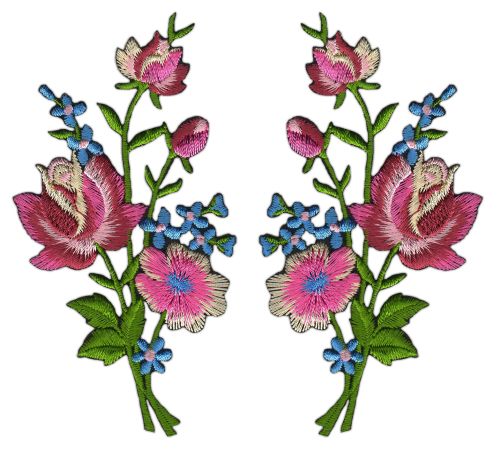 #ad17 Flowers Set 2 Pieces Pink Patch Iron-On Application Patch Size of each patch 5.5 x 11.0 cm