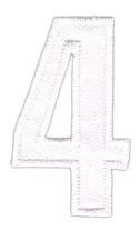 #be71 Nummer Vier Weiß Zahl 4 Aufnäher Bügelbild Applikation Patch Größe 2,5 x 5,0 cm