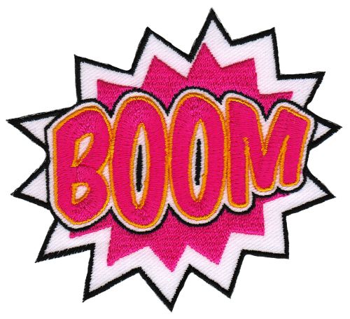 #ab85 BOOM Pink Comic Speech Bubble Patch Applique Iron-On Size 8.8 x 7.5 cm