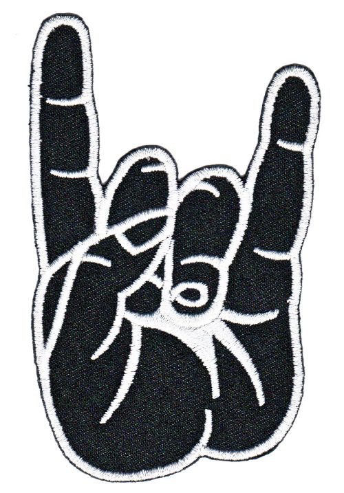 #as14 Mano Cornuta Metal Hand Rock Aufnäher Bügelbild Applikation Patch Größe 6,3 x 10,0 cm