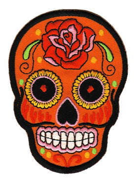 #ae94 Skull Orange Rose Mexico Sugar Skull Iron-On Patch Size 6.6 x 9.0 cm