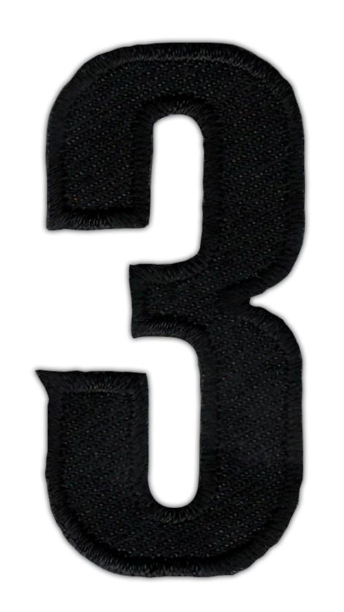 #as41 Number Three Black Number 3 Patch Iron-On Application Patch Size 2.5 x 5.0 cm