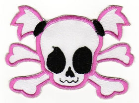 #ab67 Skull White Pink Girl Bone Skull Sew-On Patch Iron-On Application Size 9.0 x 6.5 cm