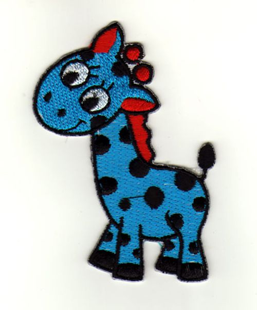 #aa41 Giraffe Blau Kinder Aufnäher Bügelbild Applikation Patch Größe 5,5 x 7,8 cm
